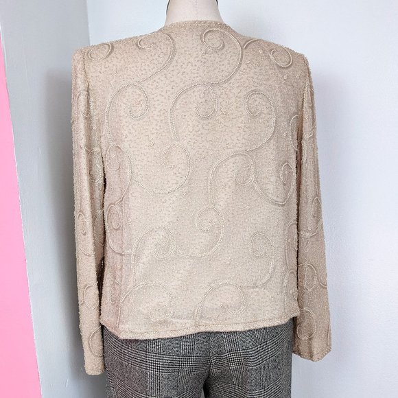 Vintage 90s Cream Beaded Two Piece Tank Top And Evening Jacket Set - Picture 3 of 15